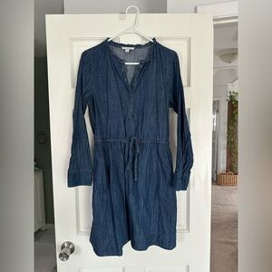 Women’s Indigo Long-Sleeve Drawstring Chambray Dress
